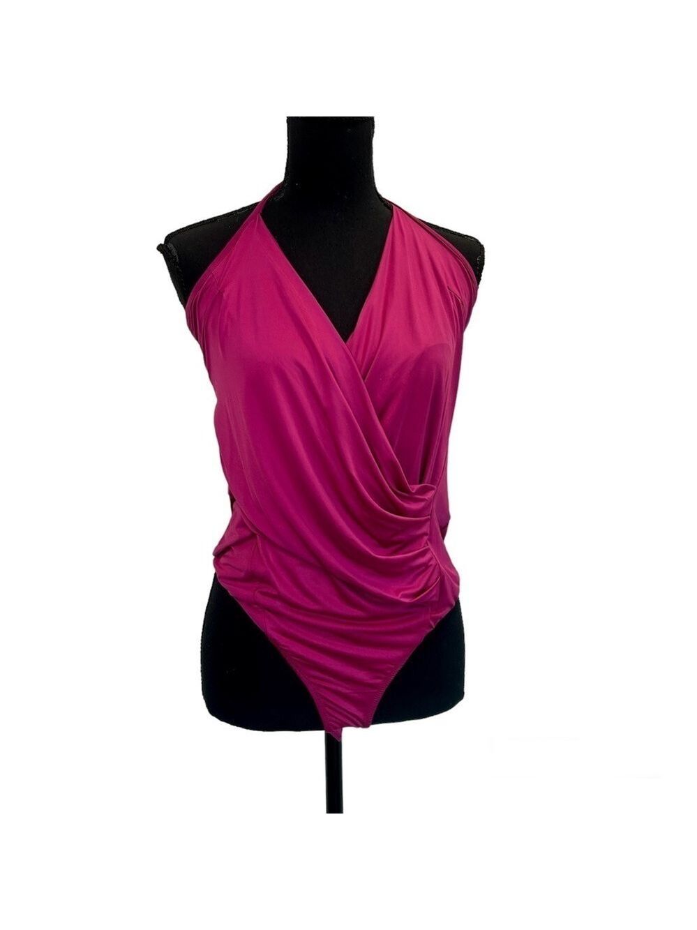 SEDUCTIONS fuchsia pink V-neck faux wrap bodysuit Sz L